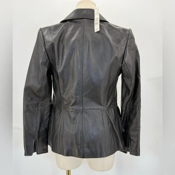Ellen Tracy Genuine Black Leather Blazer Jacket Tailored Fit Single Button SZ 2 - Picture 11 of 14